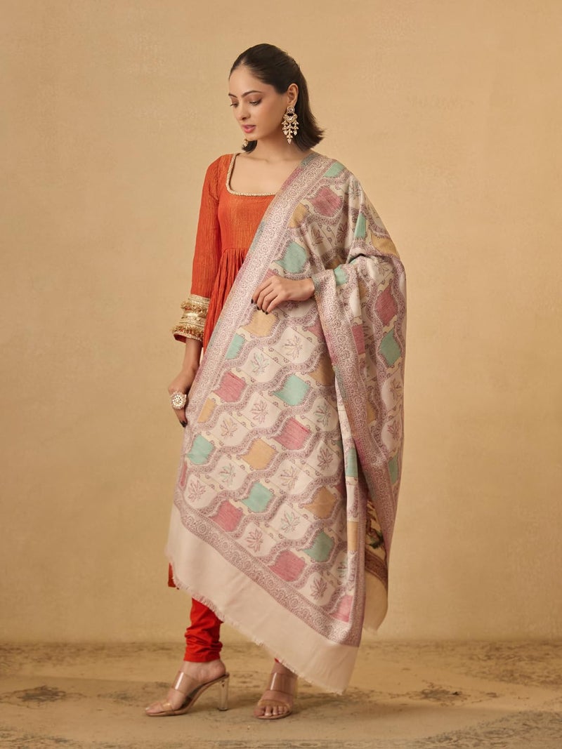 Pashmoda Women Floral Geometry Kaani Wool Blend Stole (Size : 28x80in, 71X203cm) AVST09 - Image 2