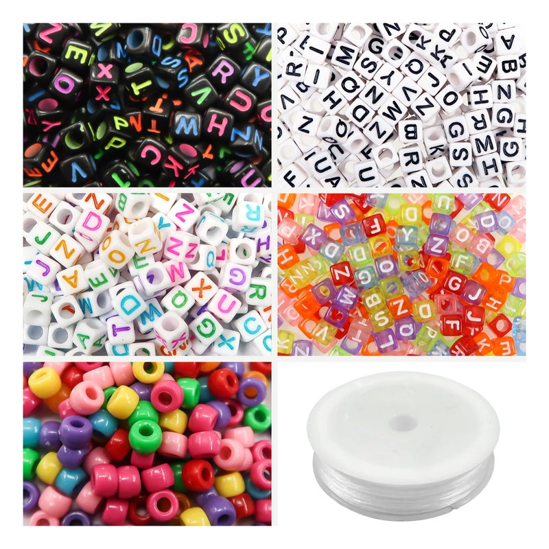 TOAOB THE ONE AND ONLY BABY TOAOB 1200pcs 4 Colors Cube Letter Beads Acrylic Alphabet Beads for Bracelets Making with Pony Beads and 1 Roll Elastic String for Jewelry Making