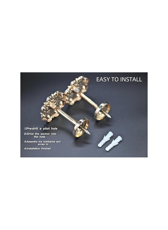 The Bros Curtain Holdbacks,Crystal Curtain Holdbacks Wall Mounted 2 Pack Crystal Curtain Holdbacks Curtain Holders and Hooks for Window Living Room and Bathroom (gold)  - Image 3