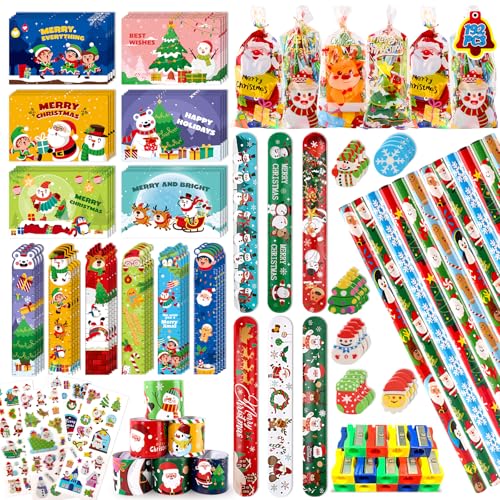 OCHIDO 192 PCS Christmas Party Favors for Kids Christmas Stationery Set for Stocking Goodie Bag Stuffers Classroom Christmas Gifts Exchange School Games Reward Prizes - Image 1