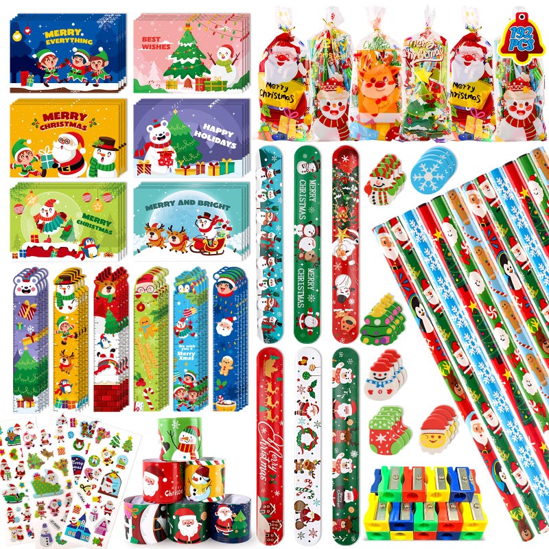 OCHIDO 192 PCS Christmas Party Favors for Kids Christmas Stationery Set for Stocking Goodie Bag Stuffers Classroom Christmas Gifts Exchange School Games Reward Prizes - Image 3