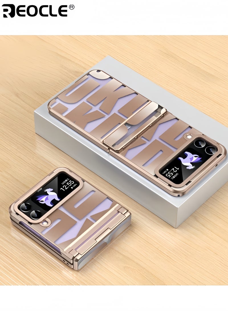 REOCLE Samsung Galaxy Z Flip Case with Hinge Protection Full Cover Slim Case Luxury Phantom Plating Phone Case Electroplated Trendy Letter Phone Case for Galaxy Z Flip - Image 2