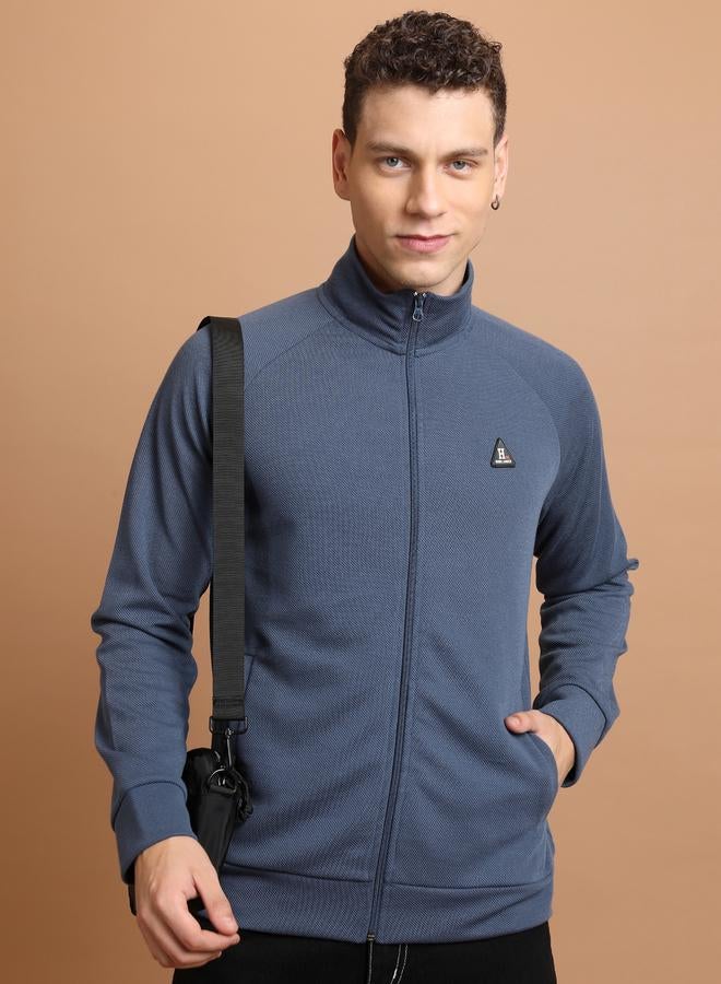 HIGHLANDER Textured Badge Detail Full Zip Sweatshirt - Image 1