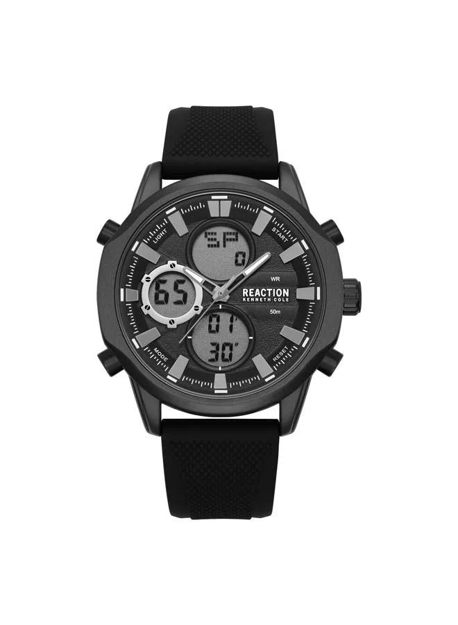 كينيث كول ريأكشن Black Dial Black Silicone Strap Analog-digital Watch for Men, 46mm