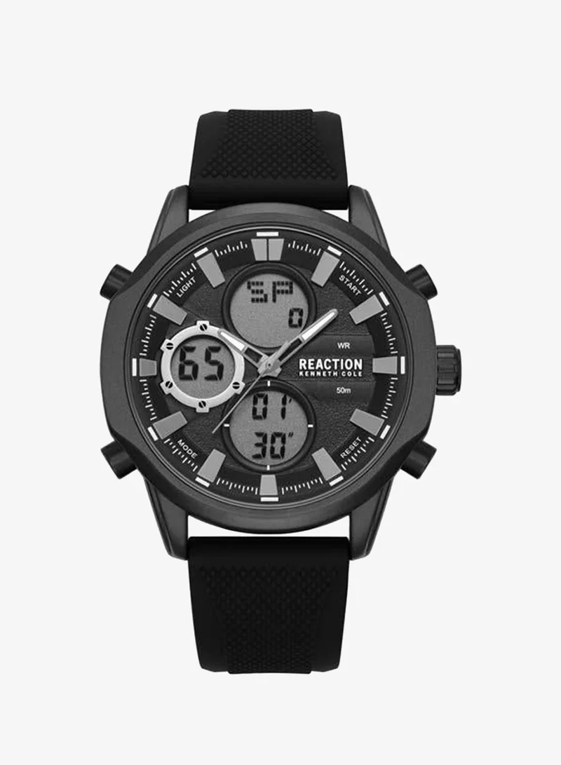 كينيث كول ريأكشن Black Dial Black Silicone Strap Analog-digital Watch for Men, 46mm