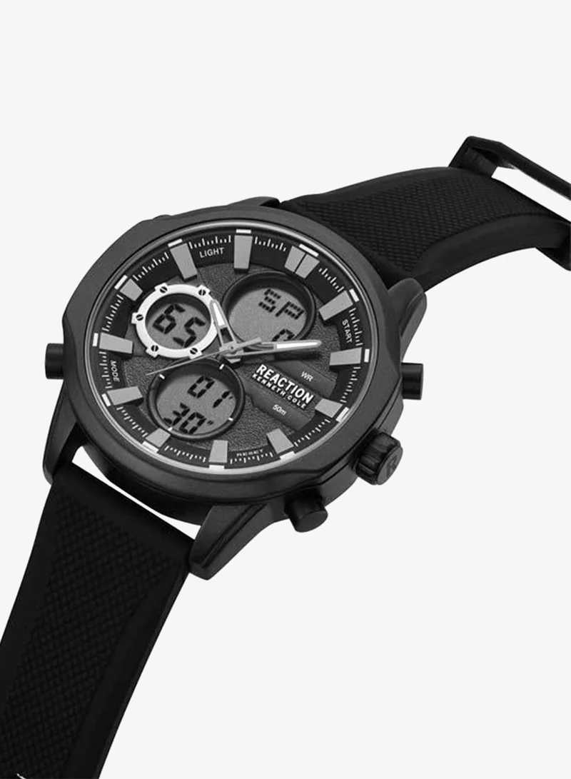 كينيث كول ريأكشن Black Dial Black Silicone Strap Analog-digital Watch for Men, 46mm