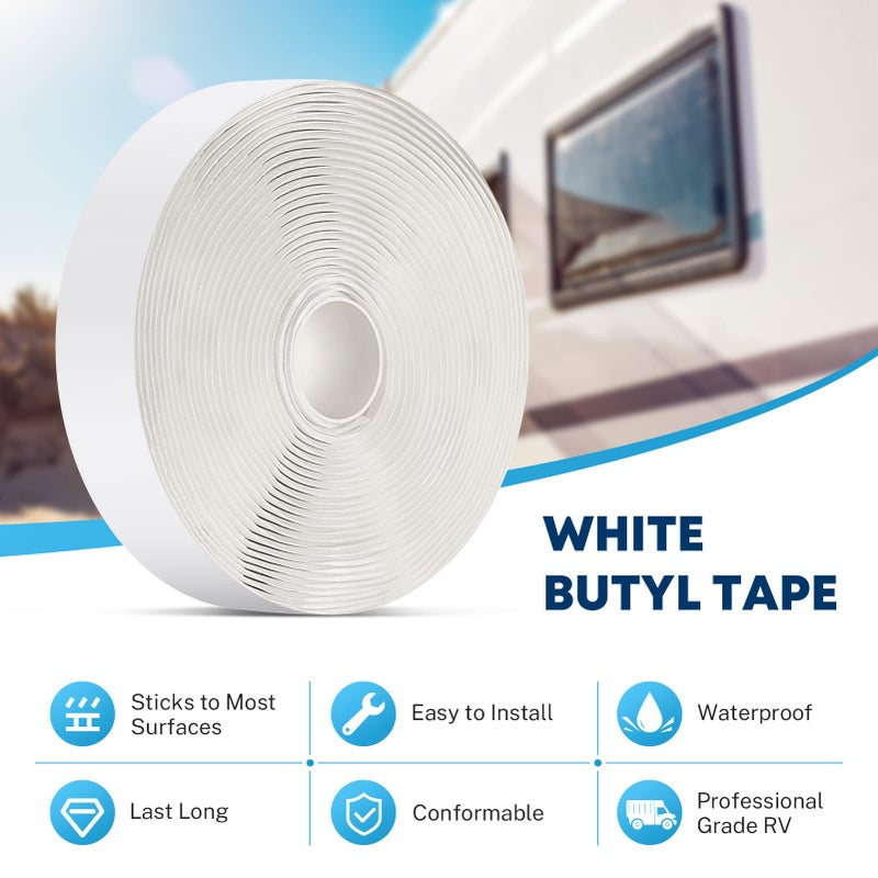Kohree Butyl Sealant Tape White, 1/8-Inch x 3/4-Inch x 30-Foot, Butyl Tape RV Putty Rubber Seal Tape Leak Proof for RV Repair, Window, Boat Sealing, Glass and EDPM Rubber Roof Patching - Image 2