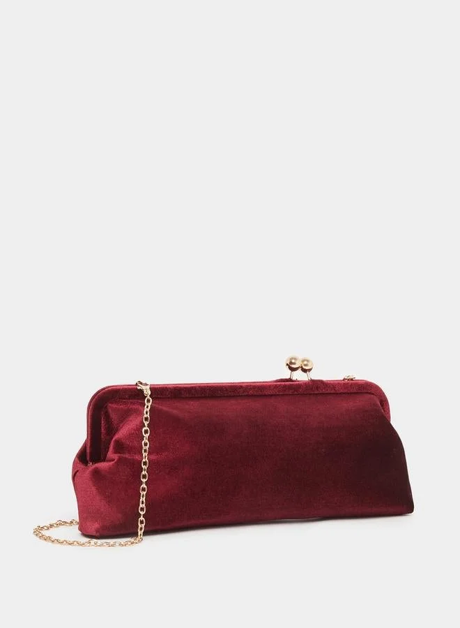 Burgundy Velvet Clutch with Chain Strap