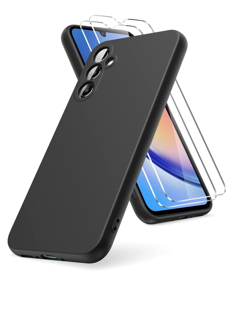 "Case Compatible with Samsung Galaxy A54 5G: Soft TPU Liquid Silicone Cover with 2 Tempered Glass Protective Films and Shockproof Rubber in Black" - Image 1