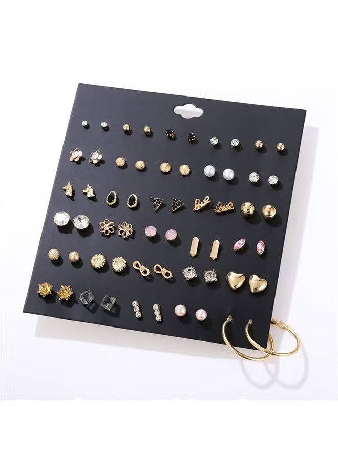 Happy D 30 Pairs Assorted Stainless Steel Stud Earrings Hypoallergenic Flatback Earrings for Teens Girls Women-Pearls diamonds flowers unicorns hearts earrings - Image 3