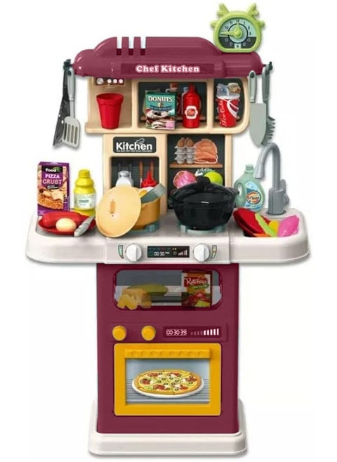 An interactive kitchen toy set for children equipped with lights and sounds in a realistic design
