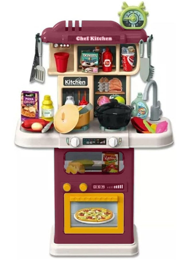 An interactive kitchen toy set for children equipped with lights and sounds in a realistic design