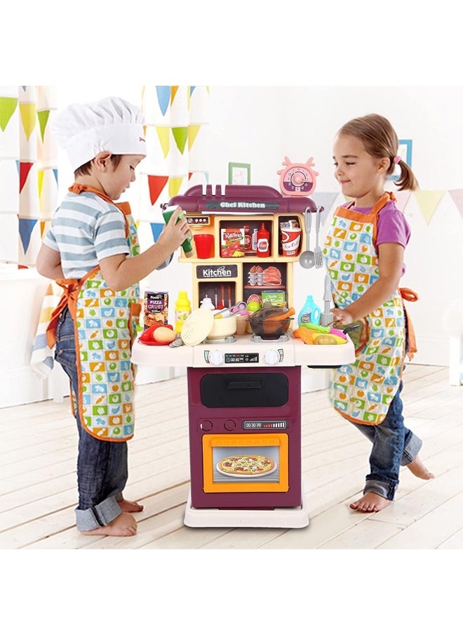 An interactive kitchen toy set for children equipped with lights and sounds in a realistic design
