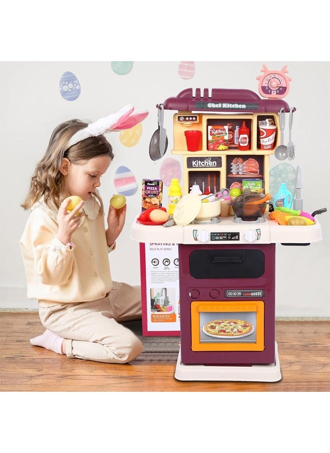 An interactive kitchen toy set for children equipped with lights and sounds in a realistic design
