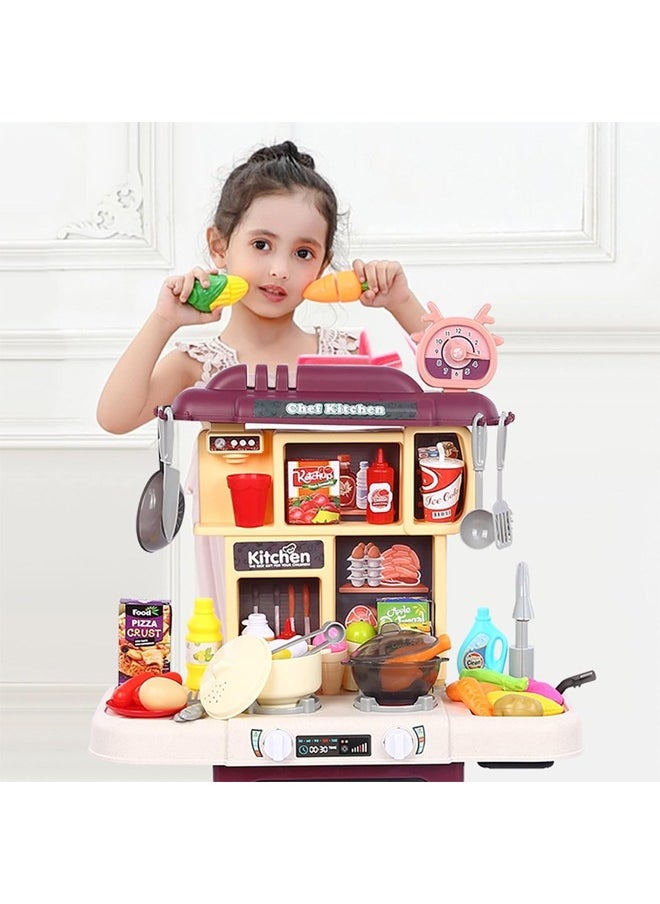 An interactive kitchen toy set for children equipped with lights and sounds in a realistic design
