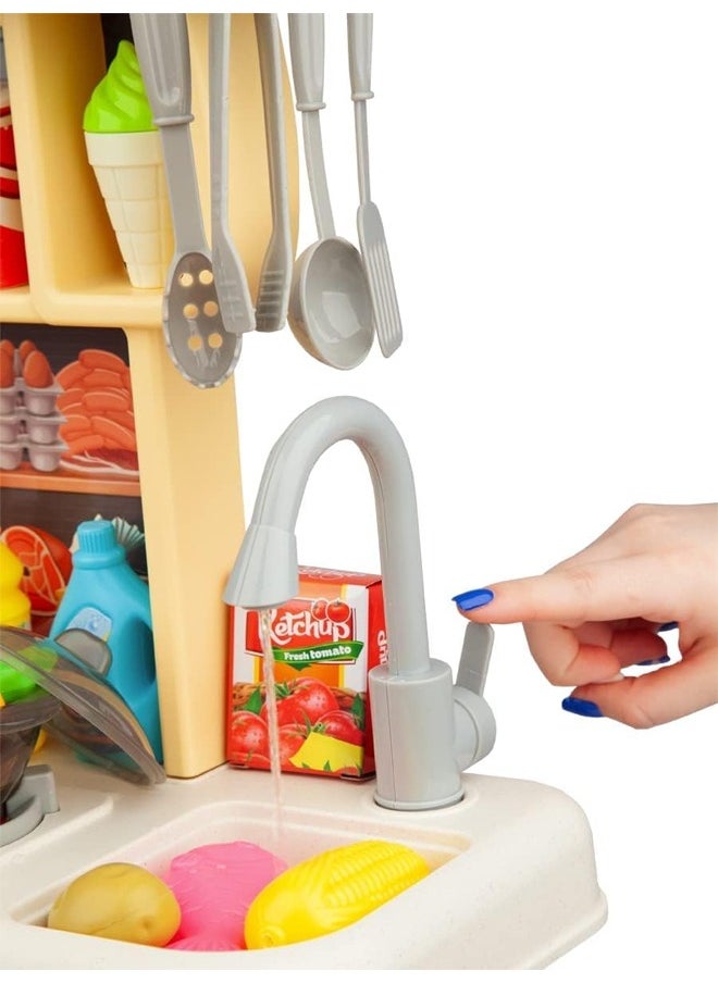 An interactive kitchen toy set for children equipped with lights and sounds in a realistic design
