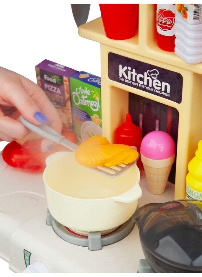An interactive kitchen toy set for children equipped with lights and sounds in a realistic design