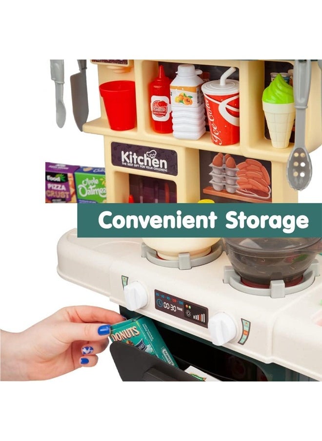 An interactive kitchen toy set for children equipped with lights and sounds in a realistic design