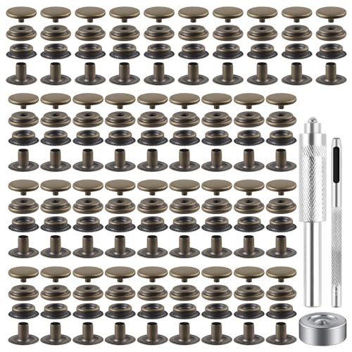 Moocci 40 Pieces (10 Sets) Snap Fastener Kit Tool 5/8 inches (15mm) Snap Button kit Snaps for Leather Snap Fasteners Kit for Leather Stainless Snaps Button for Bag, Jeans, Clothes, Fabric（Bronze） - Image 1