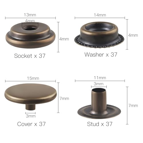 Moocci 40 Pieces (10 Sets) Snap Fastener Kit Tool 5/8 inches (15mm) Snap Button kit Snaps for Leather Snap Fasteners Kit for Leather Stainless Snaps Button for Bag, Jeans, Clothes, Fabric（Bronze） - Image 2
