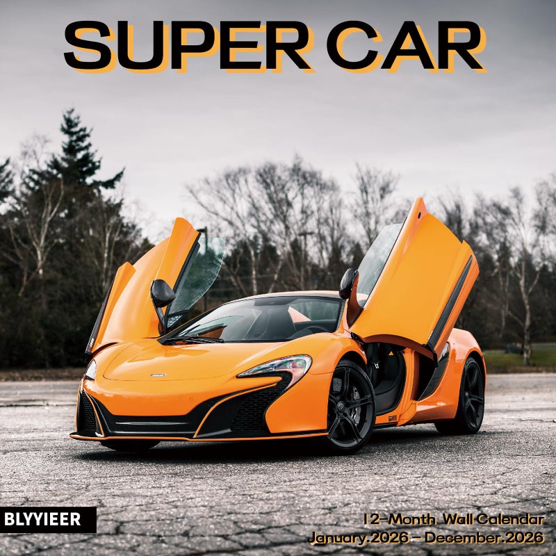 BLYYIEER 2026 Wall Calendar Supercar  14 Months Hangable Wall Calendars  12"" X 24"" (Open)  Thick Glossy Paper  Organizing & Planning - Image 1