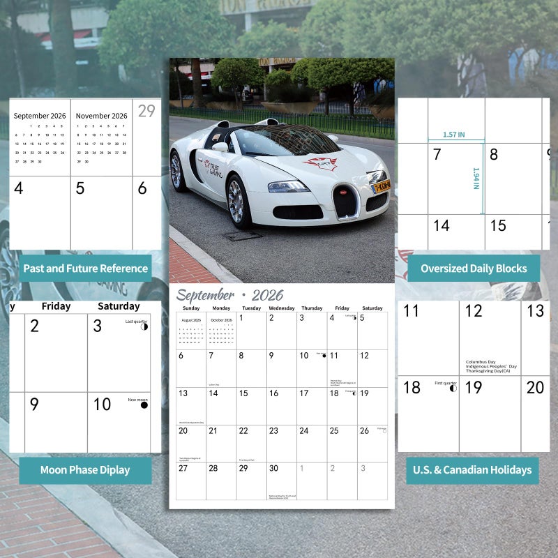 BLYYIEER 2026 Wall Calendar Supercar  14 Months Hangable Wall Calendars  12"" X 24"" (Open)  Thick Glossy Paper  Organizing & Planning - Image 4