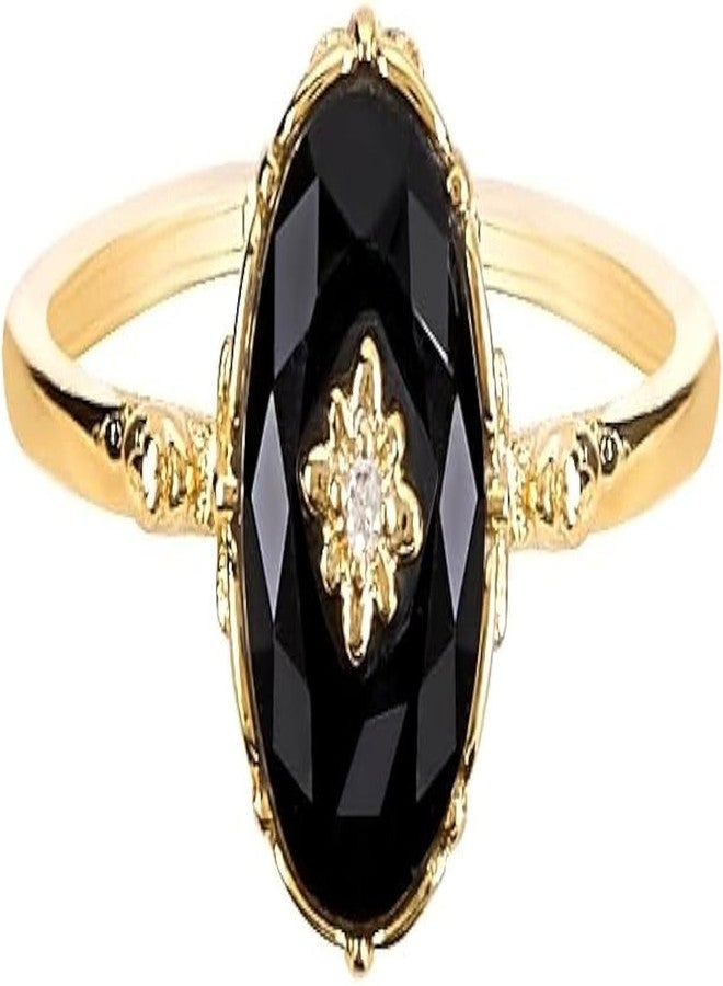 Glowave Vintage Onyx Black Diamond Oval Stacking Rings for Women, Men, Teens, Silver (9) - Image 1