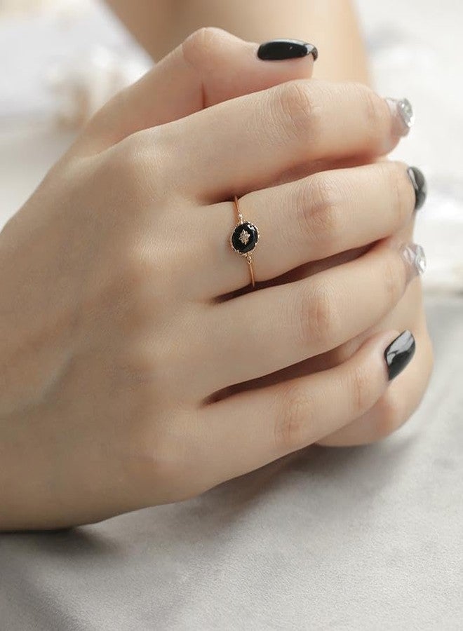 Glowave Vintage Onyx Black Diamond Oval Stacking Rings for Women, Men, Teens, Silver (9) - Image 5