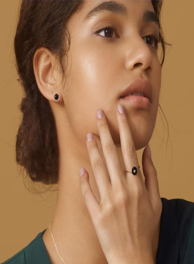 Glowave Vintage Onyx Black Diamond Oval Stacking Rings for Women, Men, Teens, Silver (9) - Image 2