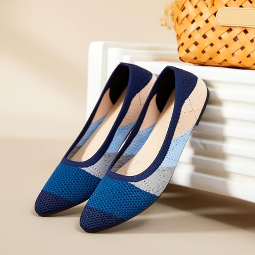 HEAWISH Women’s Ballet Flat Flats Shoes Comfortable Mesh Pointed Toe Slip On Dress Shoes(Blue,US6) - Image 3