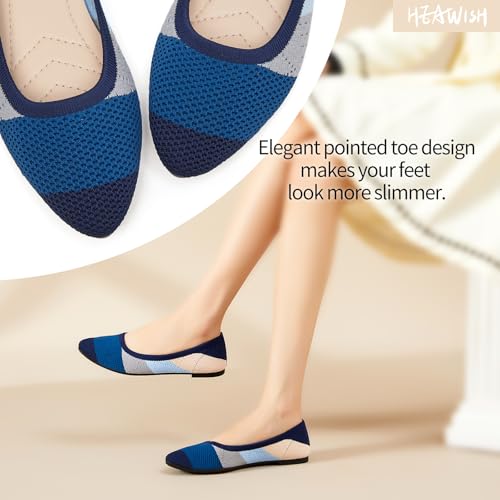 HEAWISH Women’s Ballet Flat Flats Shoes Comfortable Mesh Pointed Toe Slip On Dress Shoes(Blue,US6) - Image 5