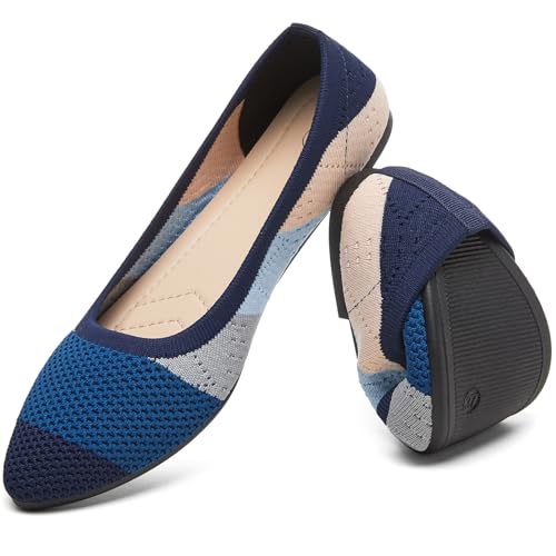 HEAWISH Women’s Ballet Flat Flats Shoes Comfortable Mesh Pointed Toe Slip On Dress Shoes(Blue,US6) - Image 1