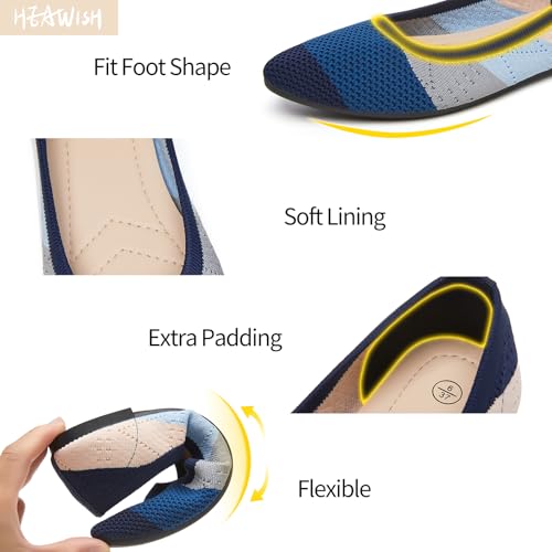 HEAWISH Women’s Ballet Flat Flats Shoes Comfortable Mesh Pointed Toe Slip On Dress Shoes(Blue,US6) - Image 4