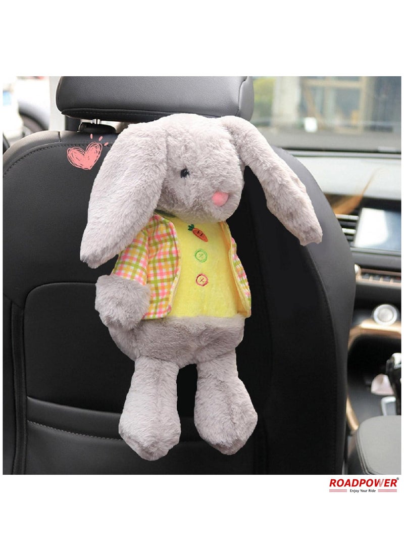 RoadPower Cute Bunny Car Tissue Box Holder Soft Plush Animal Tissue Dispenser Hanging Pouch Napkin Holder Rabbit Paper Storage Box For Car Home Bathroom 2 Pack - Image 3