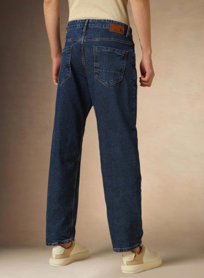 Dennis Lingo Men's Mid Blue Cotton Blend Washed Full Length Relaxed Jeans - Image 3