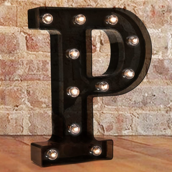 LED ILLUMINATED LETTER MARQUEE SIGNS ALPHABET DECORATIVE LETTER LIGHTS FOR WEDDING BIRTHDAY PARTY CHRISTMAS NIGHT LIGHT LAMP HOME BAR DECORATION P BLACK