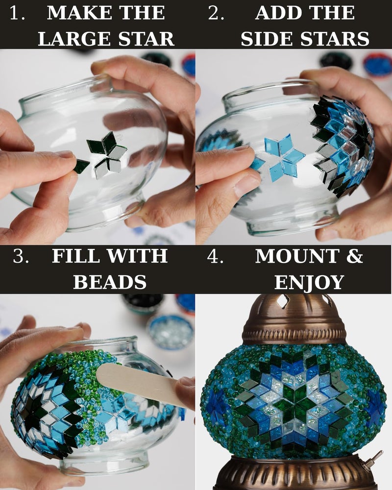 DEMMEX DIY Turkish Moroccan Mosaic Lamp Making Kit â€“ No Grout â€“ Fun, Easy, No Experience Required â€“ Complete Mosaic Art & Craft Project Kit for Adults & Teens â€“ Make Your Own Table Lamp (Turquoise) - Image 3