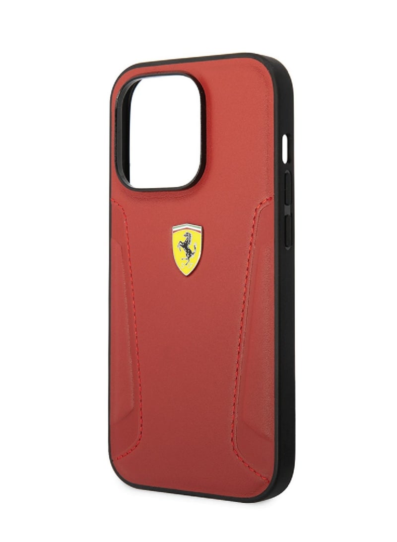 Ferrari iPhone 14 Case Leather Back Cover with Hot Stamped Sides & Yellow Shield Logo - Red - Image 4