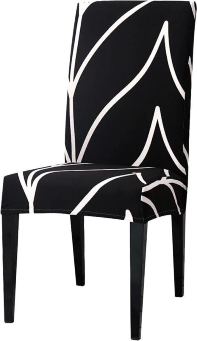 Elgeyar Black Stripe Patterned Velvet Chair Cover (6 Pieces)
