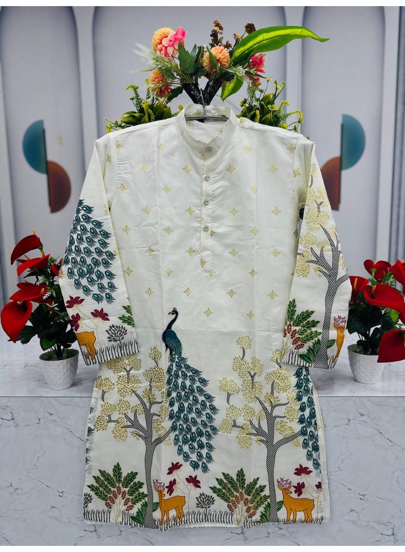 Super Asian Men’s Dola Silk Kurta with Mill Print & Foil Detailing | Elegant Ethnic Wear - Image 2