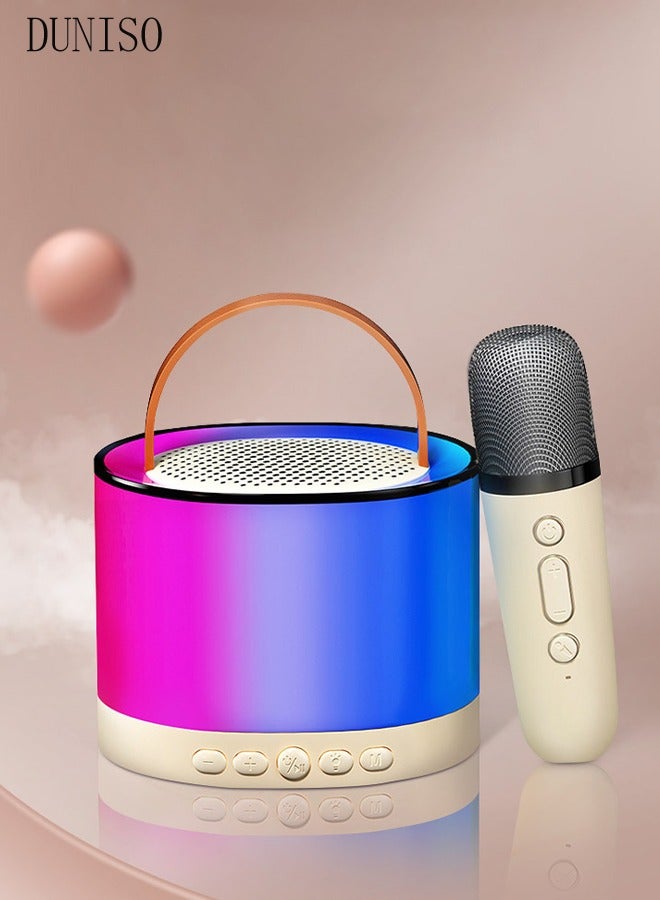 DUNISO Karaoke Machine For Kids Adults - Mini Portable Handheld Bluetooth Karaoke Speaker With 1 Wireless Mics, Long Range, Illusionary Flowing Light For Home Party, Birthday Party (Beige) - Image 1