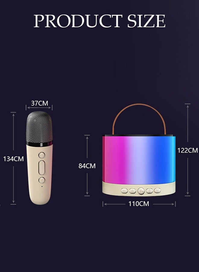 DUNISO Karaoke Machine For Kids Adults - Mini Portable Handheld Bluetooth Karaoke Speaker With 1 Wireless Mics, Long Range, Illusionary Flowing Light For Home Party, Birthday Party (Beige) - Image 3