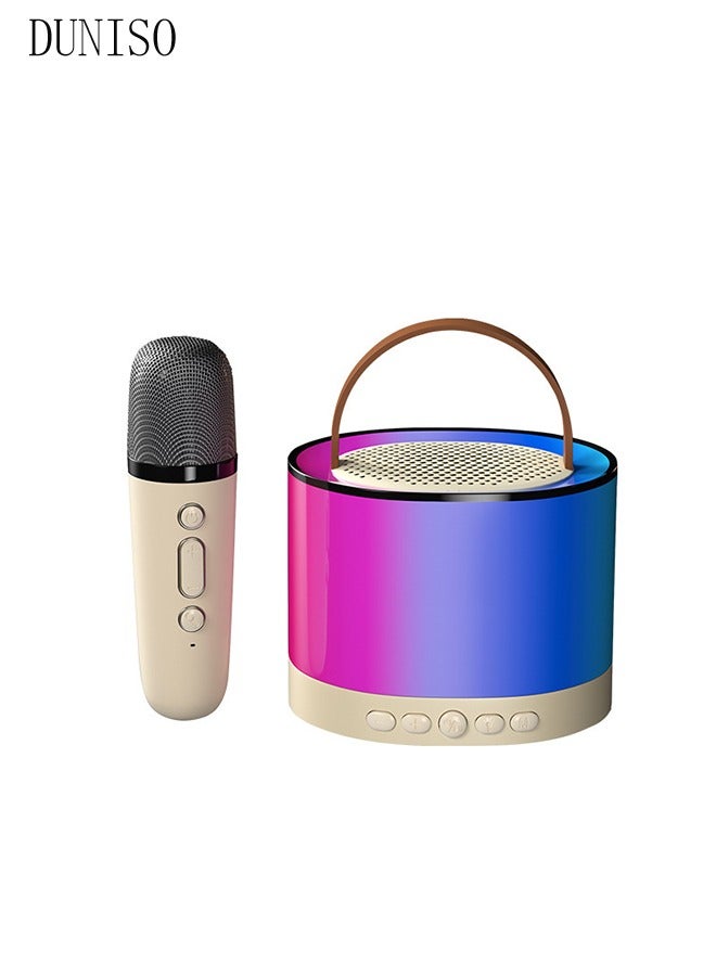 DUNISO Karaoke Machine For Kids Adults - Mini Portable Handheld Bluetooth Karaoke Speaker With 1 Wireless Mics, Long Range, Illusionary Flowing Light For Home Party, Birthday Party (Beige) - Image 2