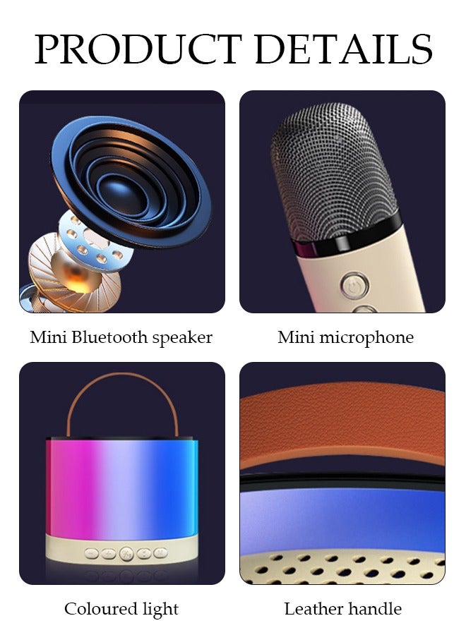 DUNISO Karaoke Machine For Kids Adults - Mini Portable Handheld Bluetooth Karaoke Speaker With 1 Wireless Mics, Long Range, Illusionary Flowing Light For Home Party, Birthday Party (Beige) - Image 4