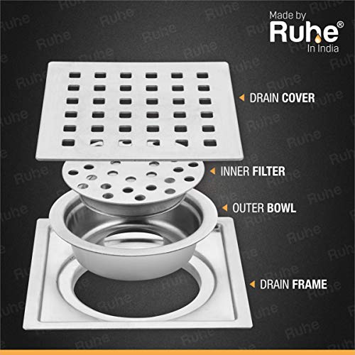 Ruhe® Pearl Floor Drain/Jali | 304 Grade Stainless Steel Pearl Floor Drain/Jali Square with Trap Set of 2 (6 x 6 inches) - Image 3