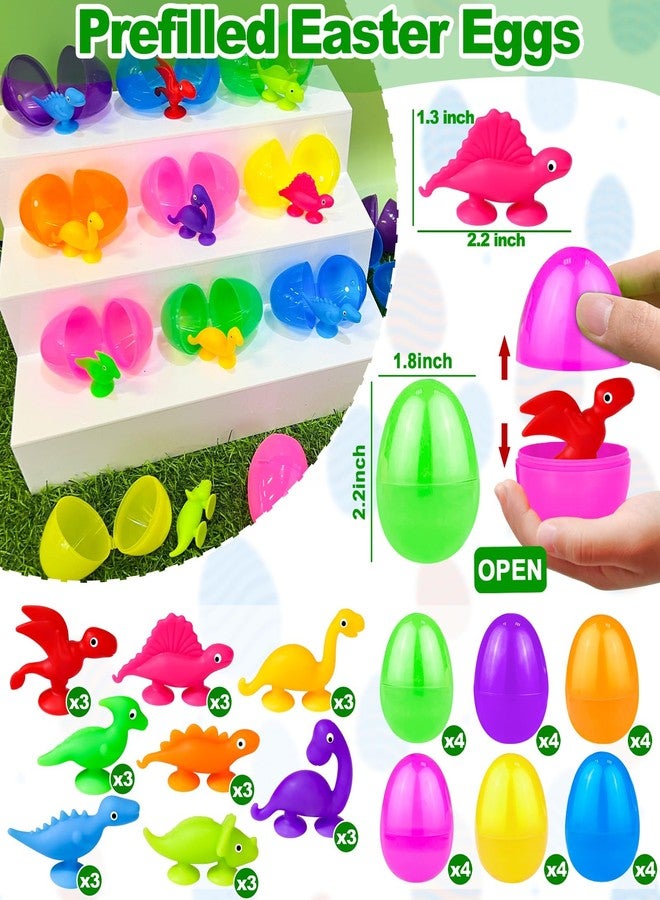 AMENON 24 Pcs Prefilled Easter Eggs with Animal Dinosaur Suction Cup Bath Toy Easter Basket Stuffers Filler Stress Relief Sensory Fidget Window Surprise Easter Hunt Party Favors Gifts for Kids Toddler - Image 3