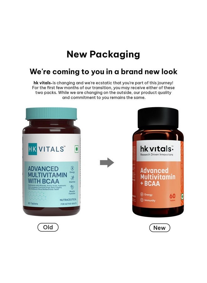 HEALTHKART هيلث كارت hk فيتالز فيتامينات متعددة متقدمة مع BCAA - معادن، أحماض أمينية، حمض الهيالورونيك، ومضادات الأكسدة - 60 قرص فيتامين متعدد - المناعة والطاقة - Image 2