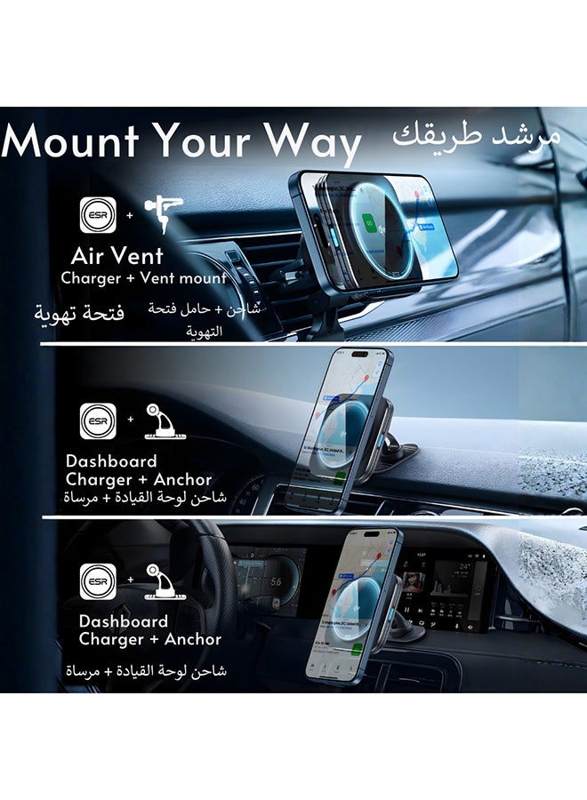 اي اس ار ESR شاحن سيارة ماج سيف 15 واط، حامل هاتف مغناطيسي لاسلكي سريع للسيارة (فتحة تهوية/تابلوه)، متوافق مع آيفون وسامسونج S25 - Image 2