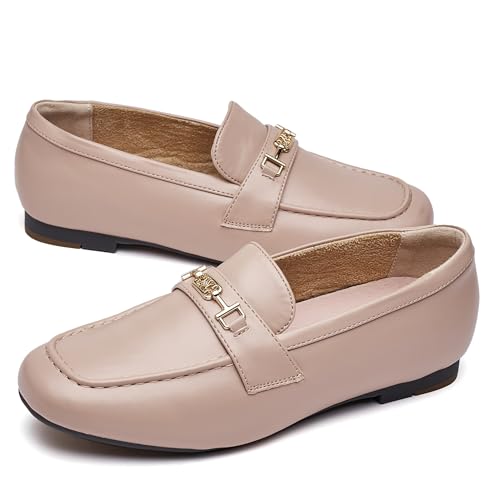 DeYashopin Women's Loafer Shoes Leisure Slip On Work Shoes Comfort Walking Flats, Nude 9 - Image 3