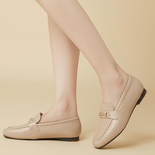 DeYashopin Women's Loafer Shoes Leisure Slip On Work Shoes Comfort Walking Flats, Nude 9 - Image 4
